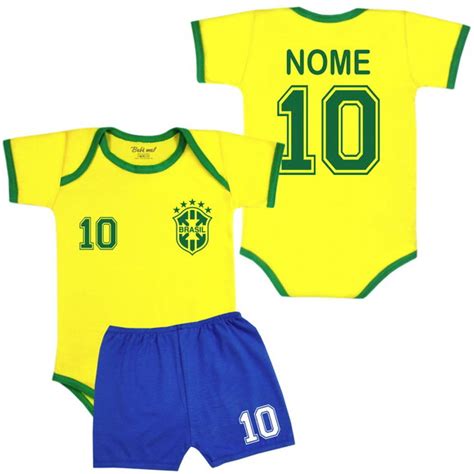 Conjunto Roupa Beb Menino Uniforme Brasil Copa Nome Elo