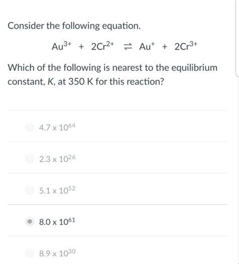 Solved Consider the following equation. Au3+ + 2Cr2+ = Aut + | Chegg.com