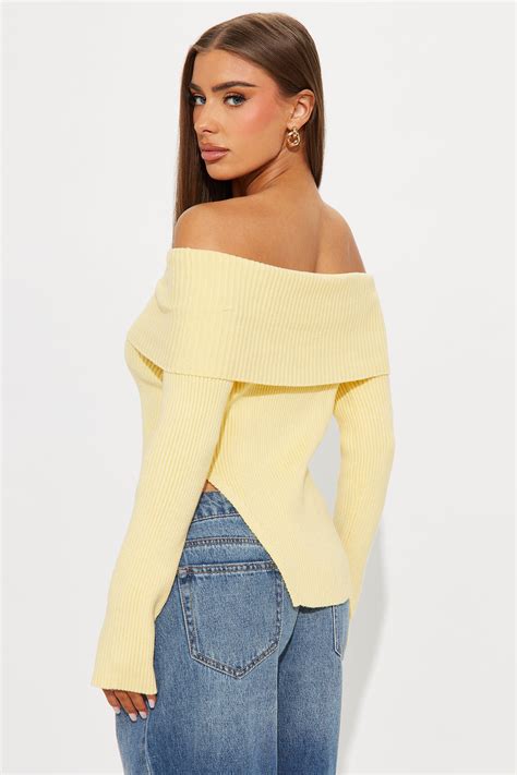 karma  shoulder sweater butter yellow fashion nova