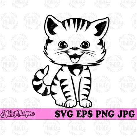 Cute Kitten Svg File Cat Digital Illustration Cut Files Cute Etsy