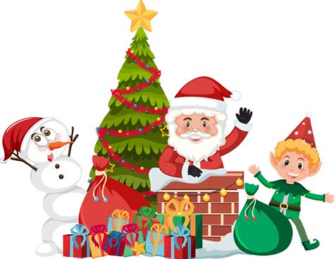 Santa Claus With Snowman And Christmas Tree 4195771 Vector Art At Vecteezy