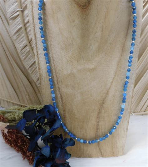 Collier apatite bleu 4mm facettées MARICLEM