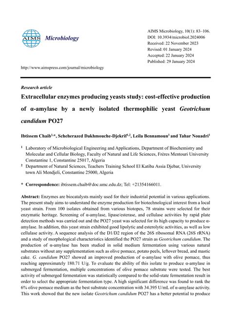 Pdf Extracellular Enzymes Producing Yeasts Study Cost Effective