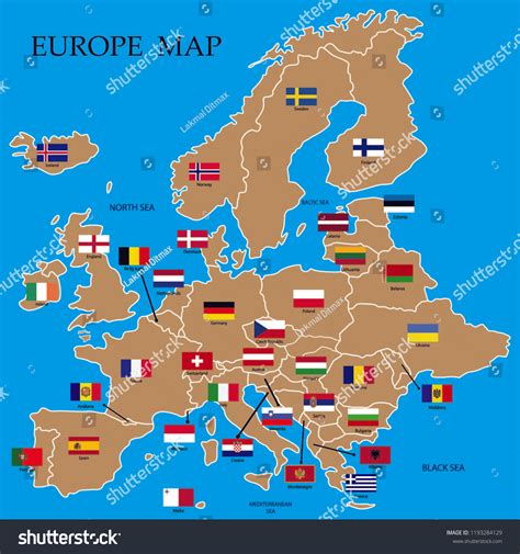 Europe Map Europe Countries Flags Names Vector De Stock Libre De