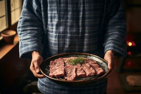 Premium Ai Image Man Holding Medium Rare Slice Wagyu A Beef Out From Hot Pot Shabu Shoyu Soup
