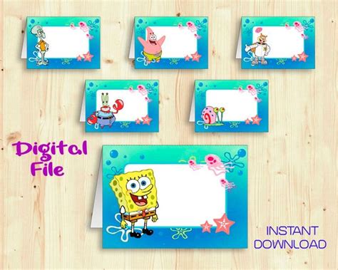 Sponge Bob Food Labels Printable Instant Download Sponge Bob Etsy