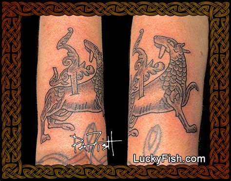 Maeshowe Dragon Wolf Tattoo Design — Luckyfish Inc And Tattoo Santa