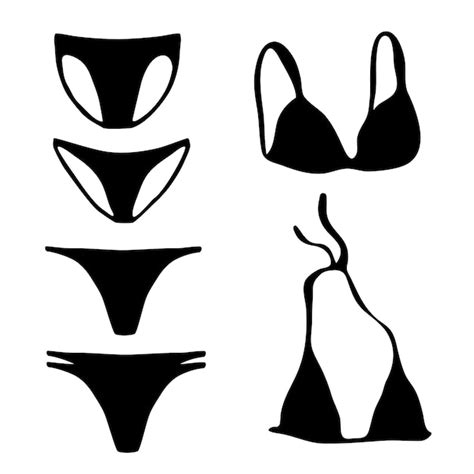 Sommer Badeanzug Bikini Zeichnung Handgemalt Mit Tinte Premium Vektor