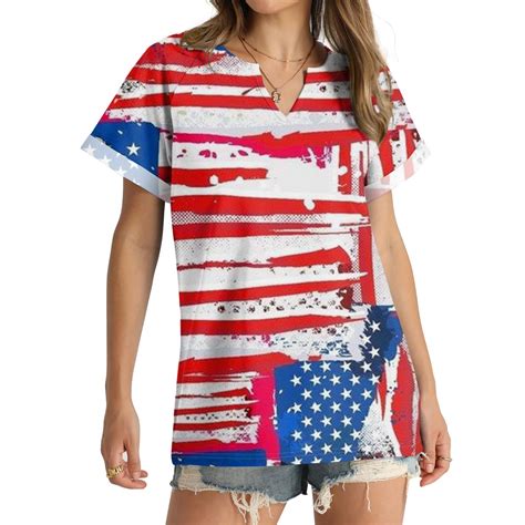 Chmora American Flag T Shirt Women Usa Star Stripes Fourth July Tee