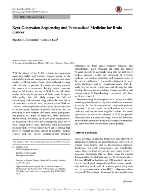 Next Generation Sequencing And Personalized Medicine For Brain Cancer