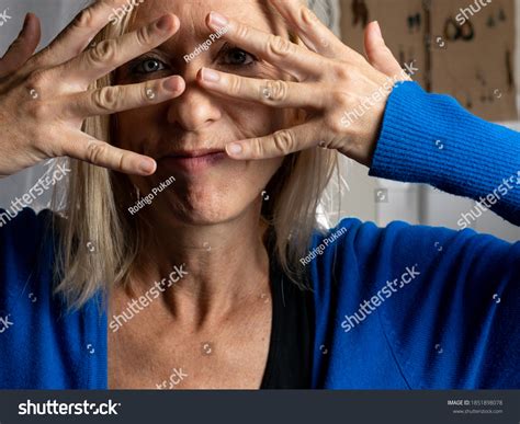 Blonde Spanish Woman Dressed Blue Happy Stock Photo 1851898078 Shutterstock