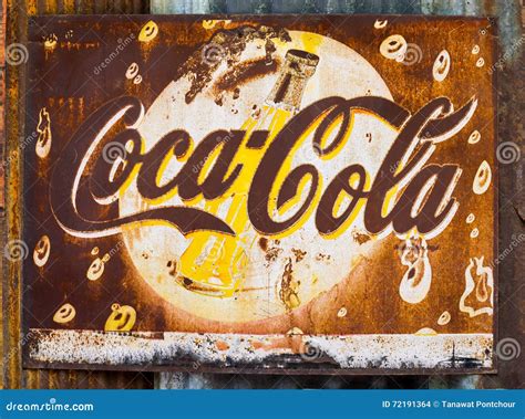 Grunge Rusty Retro Vintage Coca Cola Metal Board Sign Editorial Stock