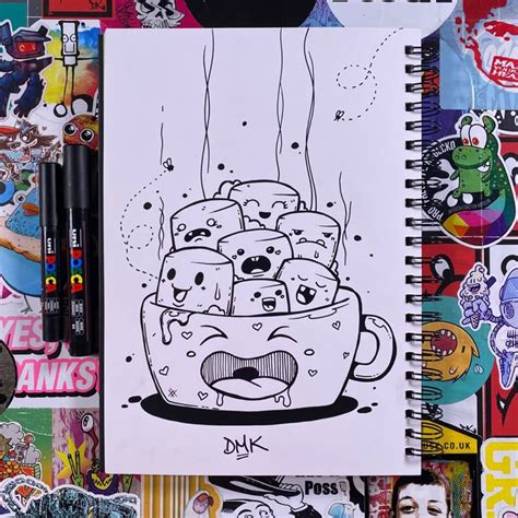 Hot Chocolate And Marshmallow Kawaii Art Cute Doodles Drawings