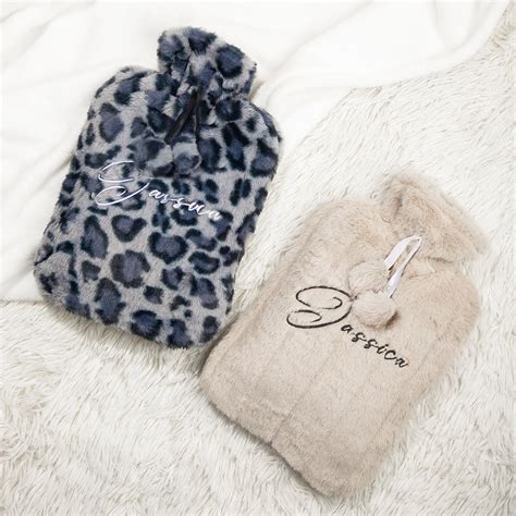 Personalized L Embroidery Name Hot Water Bottle With Soft Fleece Cover Birthday Winter Gift For