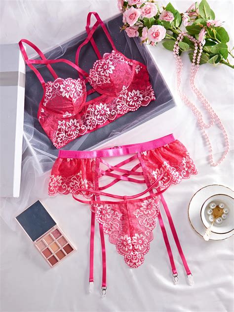 Lace Sexy Lingerie Transparent Porno Lace Erotic Underwear Embroidery Sexy Bra Set And Garter