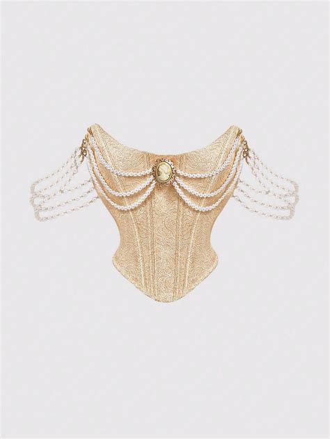 Women Pearl Chain Tight Fitting Bustier, Golden Top,Glittery Top,New