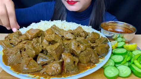 Asmr Eating Spicy Mutton Liver Curry With Basmati Ricesaladmutton