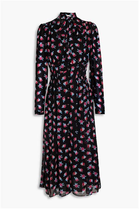 Diane Von Furstenberg Erica Pussy Bow Floral Print Crepe De Chine Midi Dress The Outnet