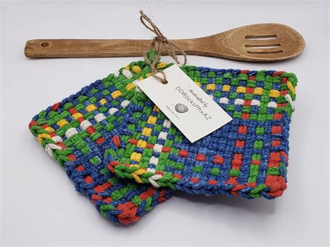Potholders Handcrafted Loom Woven Cotton Set Of Hot Pads Coasters Trivets New With Tag