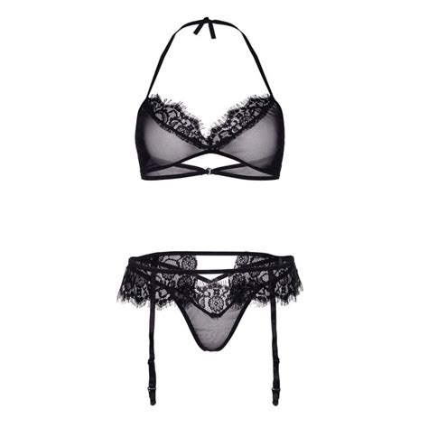 Completo Intimo In Pizzo Nero Sexy Lingerie Con Reggicalze Leg Avenue