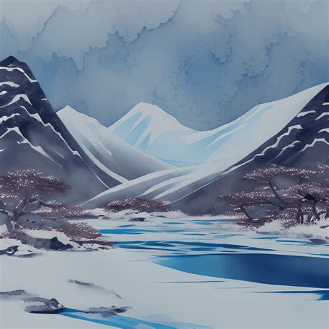 Snowy Mountain Landscape Painting · Creative Fabrica