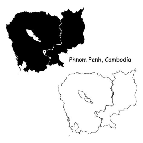 Phnom Penh Cambodia Map Capital City Country Location Pin Black White