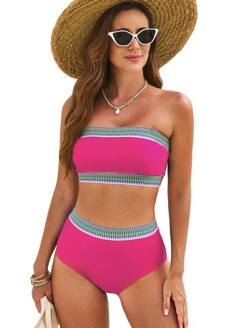 Alvaq Womens Color Block High Waisted Bikini Set Two Piece Swimsuit Tummy Control Bathing Suit