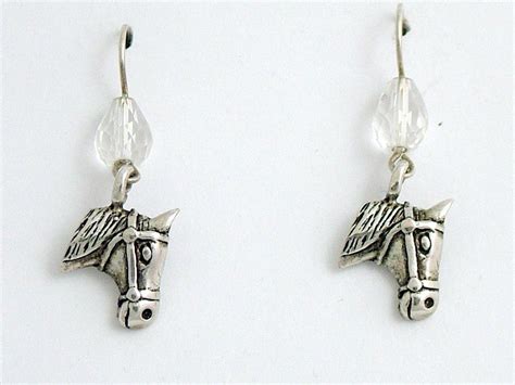 Sterling Silver Horse Head Dangle Earrings Horses Equus Equine Crys