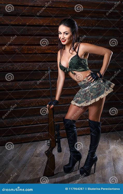 Woman In Uniform Military Beautiful Portrait Of Brunette In Military Uniform Stock Image