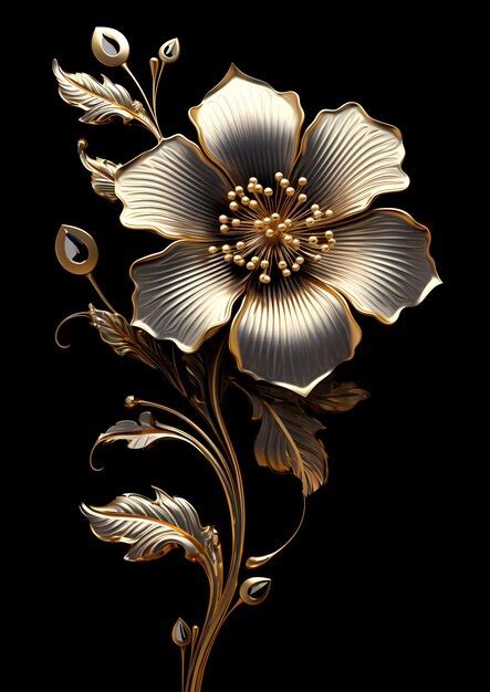 Premium Photo A Gold And White Flower With Gold Leaves And A White