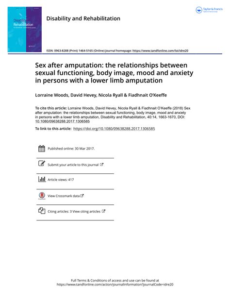 Pdf Sex After Amputation The Relationships Between Sexual Functioning Body Image Mood And