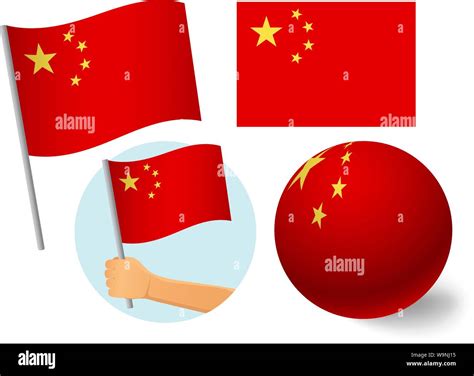 China Flag Icon Set National Flag Of China Vector Illustration Stock