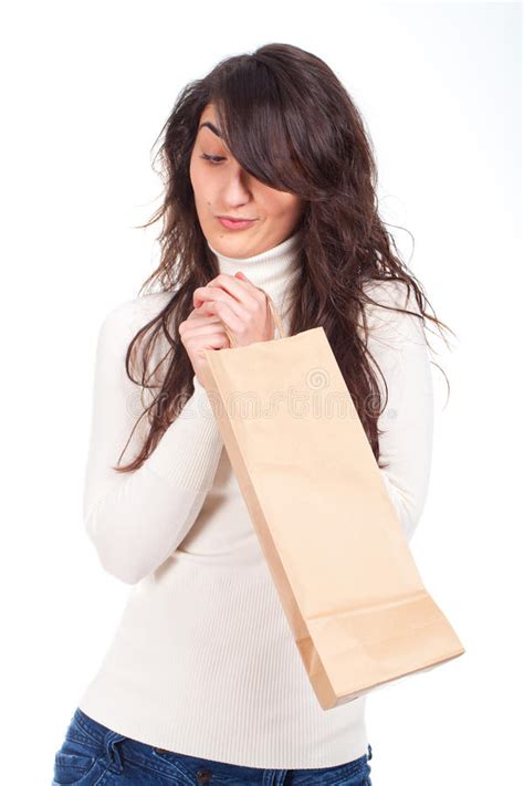 Beautiful Woman Smiling With A Paper Bag Stock Photo Image Of Paper