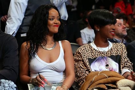 Rihanna Shows Off Her Boobs In Seethru Top At A Basketball Game In NYC Porn Pictures XXX Photos
