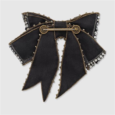 Crystal Bow Brooch In Grey Glass Crystals On Silk Base Gucci Fashion