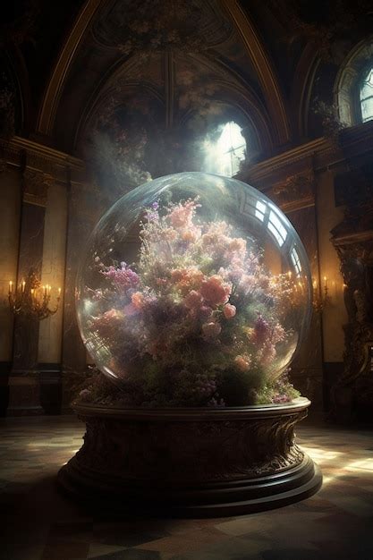 Premium Ai Image A Glass Ball In A Castle With A Light Shining On It