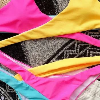 Colorful Splicing Bikini Female Swimsuit Women Swimwear Two Piece Bikini Set Asymmetric Mid