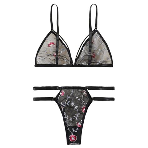 Xiaoxatg Womens Lingerie Sexy Three Point Embroidery Flower Bra Underwear Split Set Lingerie