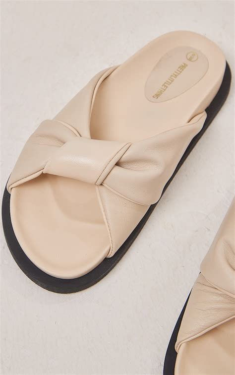 Cream Real Leather Padded Knot Footbed Sandals Footwear
