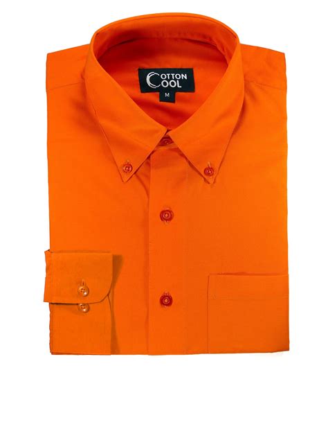 Slim Fit Button Down Collar Long Sleeve Shirt Classic I Solid Orang