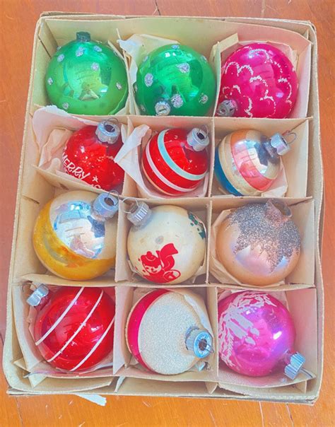 Shiny Brite Boxed Ornaments 12 Assorted Color Vintage Mercury Shiny
