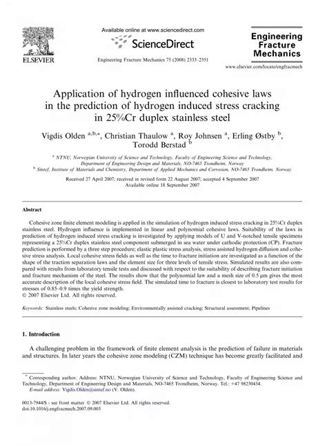 PDF Influence Of Hydrogen From Cathodic Protection On The Fracture