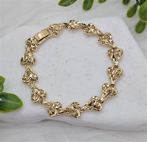 Gold Nugget Bracelet 8mm Nugget Bracelet Heart Shaped Bracelet 14k