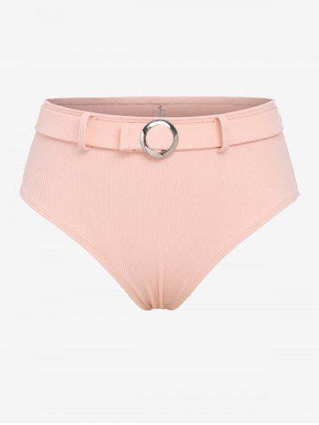 Plus Size Ring Belted Textured Ribbed Bikini Bottom Off Rosegal