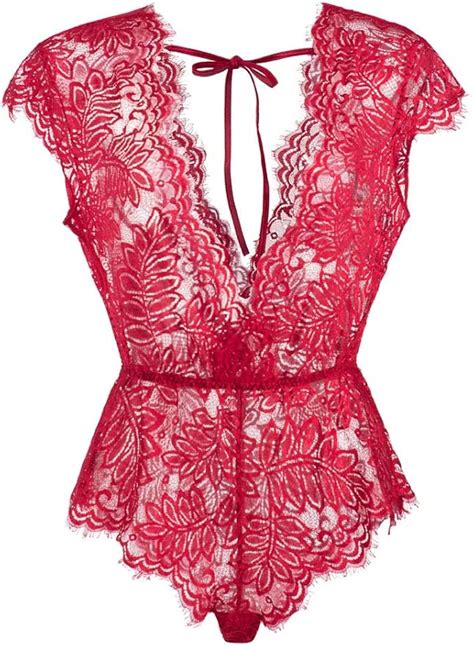 Women S Teddy Lingerie Sexy Floral Lace Bodysuit Deep V Neck Sleepwear One Piece Babydoll B001