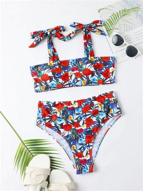 Shein Bikini Con Estampado Floral De Talle Alto Vezia