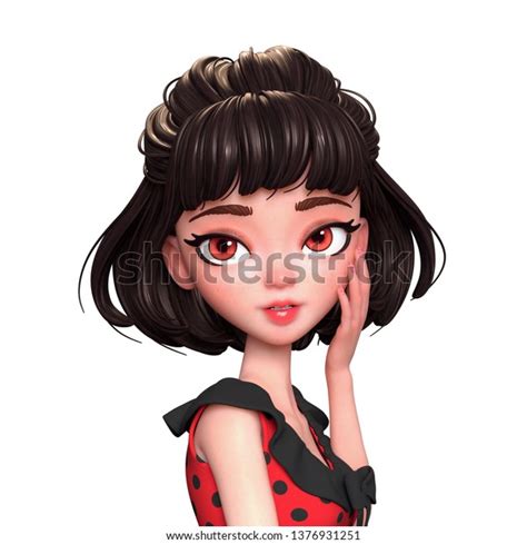 D Cartoon Character Brunette Girl Big Stock Illustration
