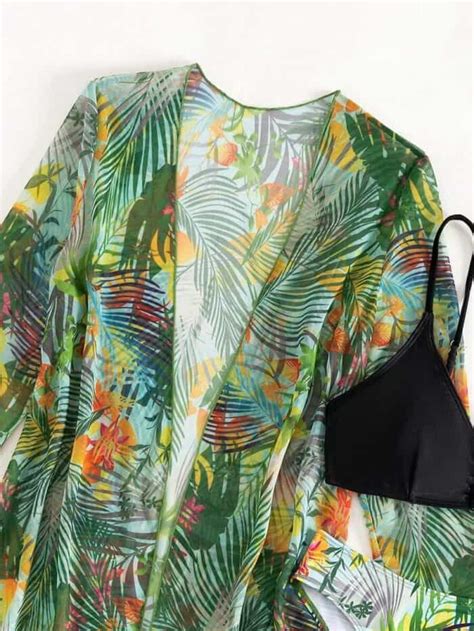Tropical Print Bikini Swimsuit With Kimono Women S Store