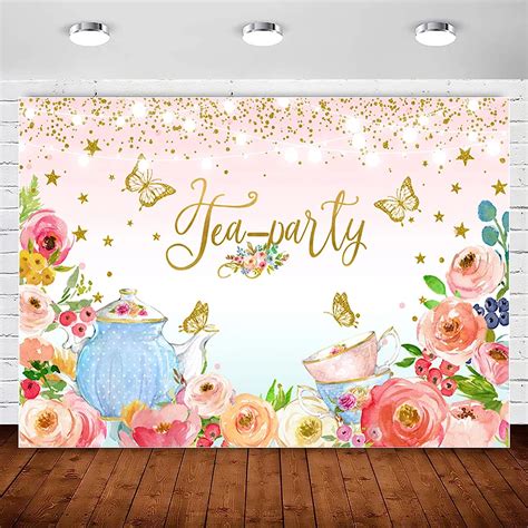 Amazon Pink Floral Tea Party Backdrop Glitter Gold Dots Butterfly