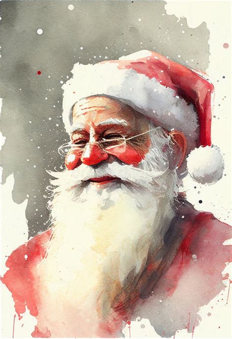 Portrait Of Kind Santa Claus In Watercolor Ai Generated Stock